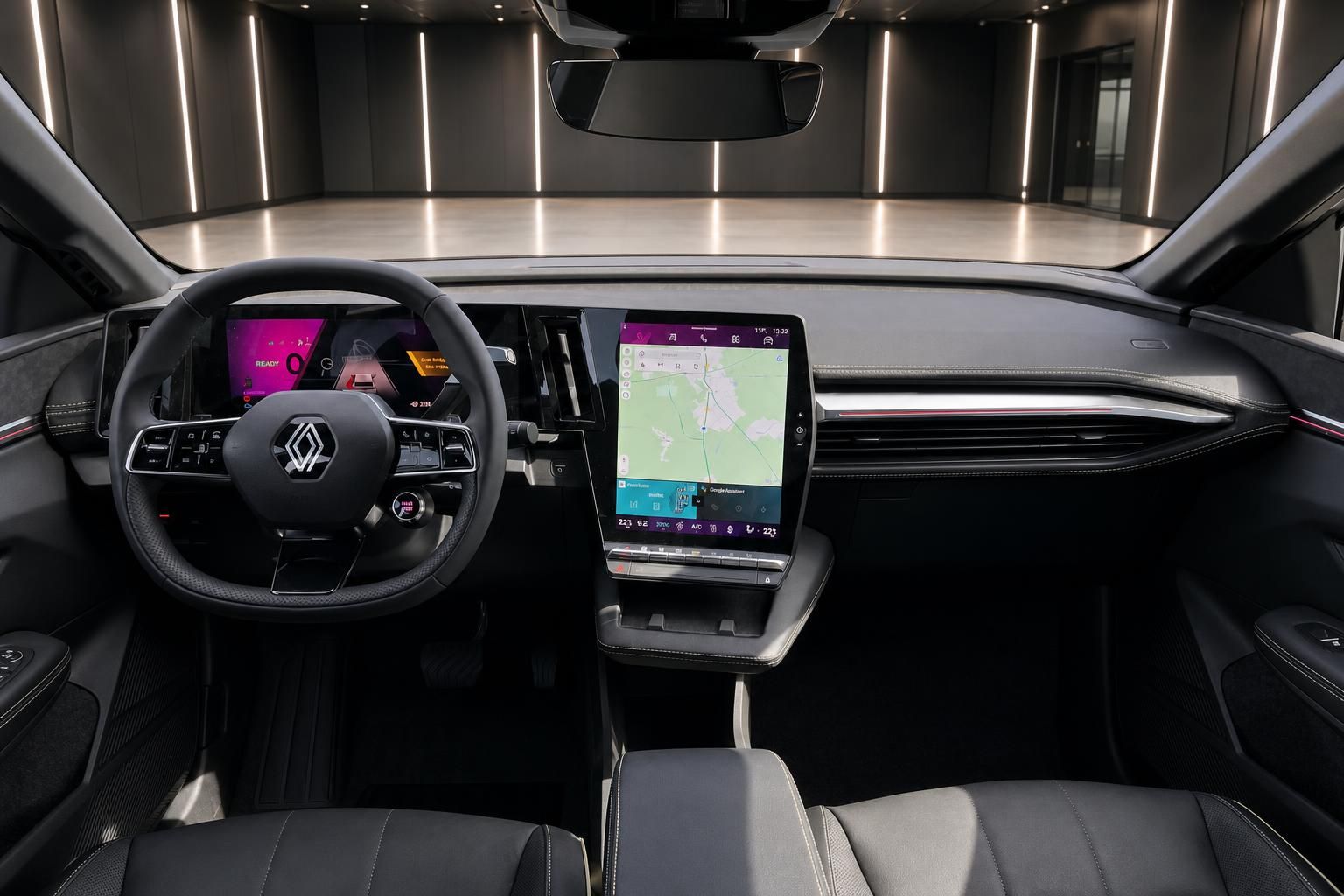 Modernes Fahrzeug-Cockpit mit Touchscreen, digitalem Display und Navigationssystem