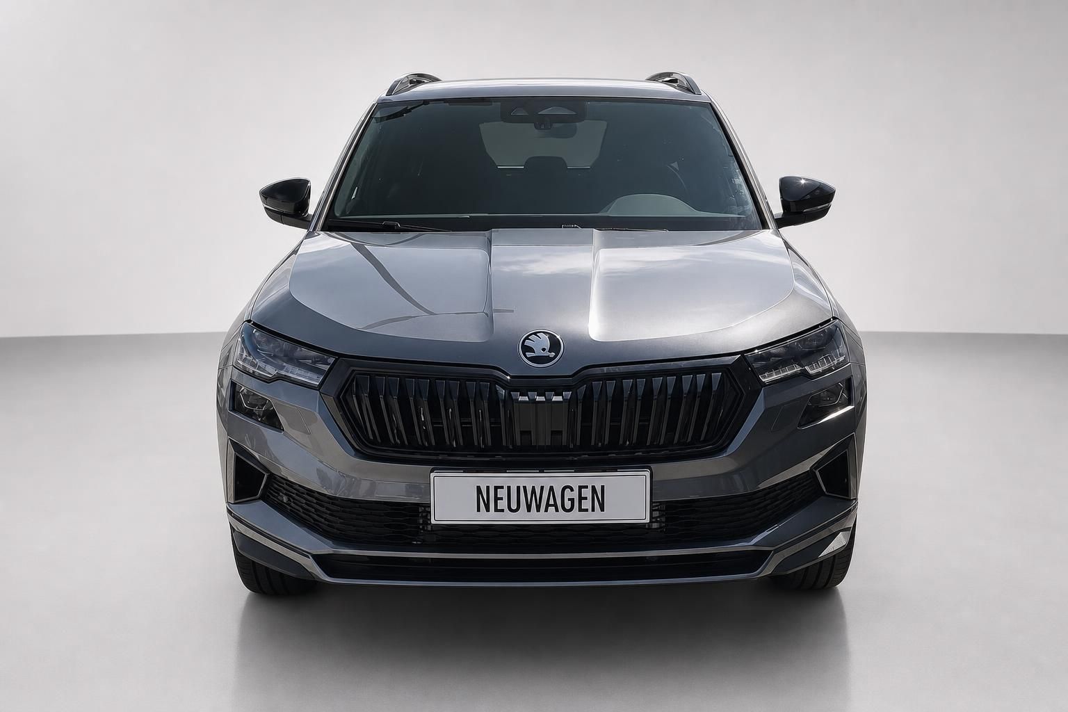 Skoda Karoq grau Frontansicht mit Kuehlergrill