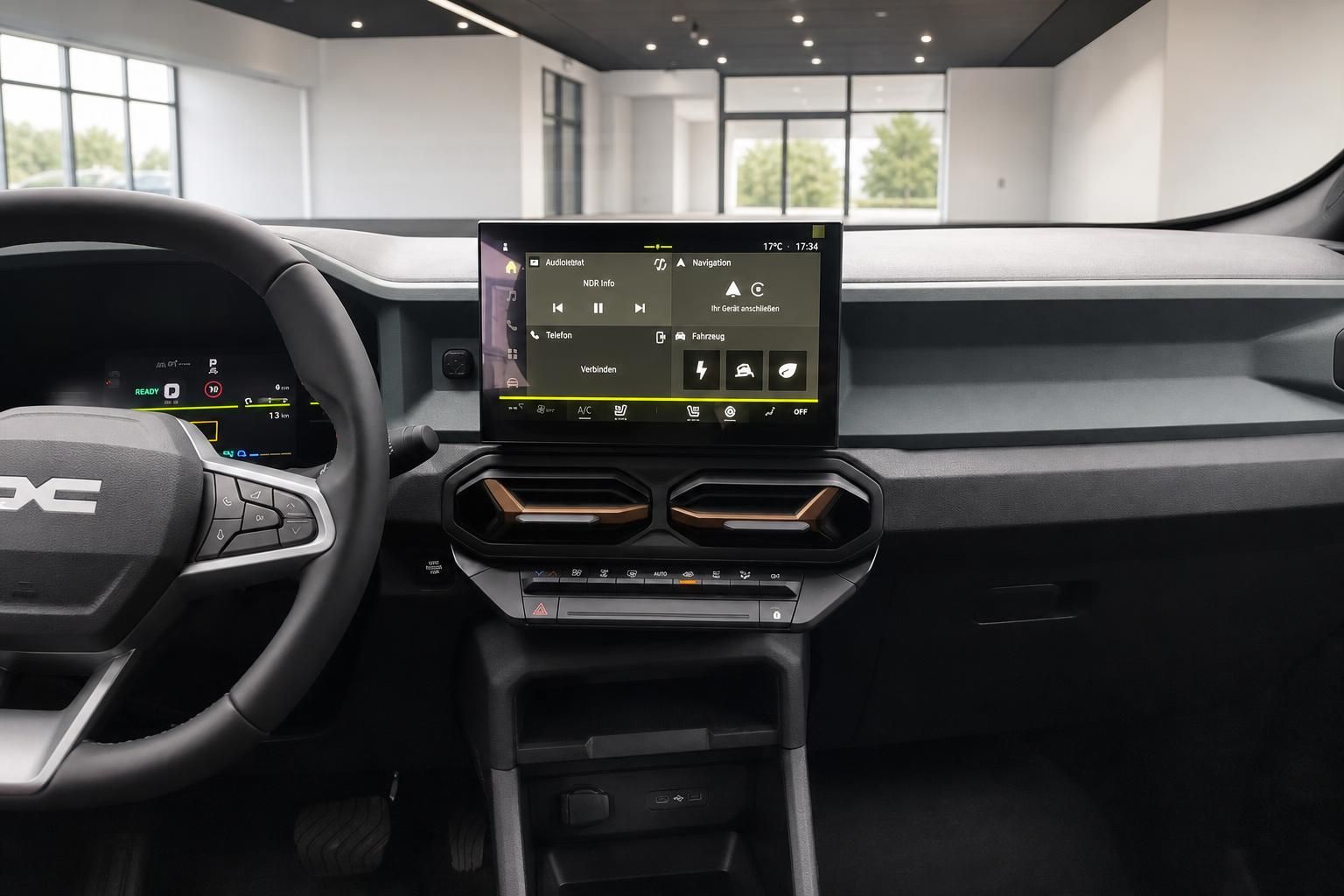 Infotainment-Bildschirm und Mittelkonsole im Fahrzeug