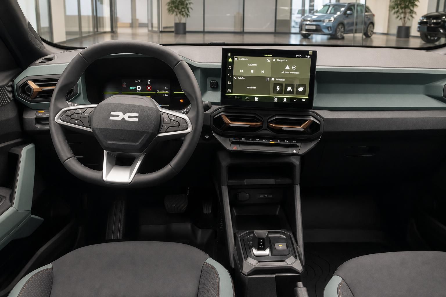 Dacia Cockpit mit Lenkrad, Touchscreen und Bedienelementen im Detail