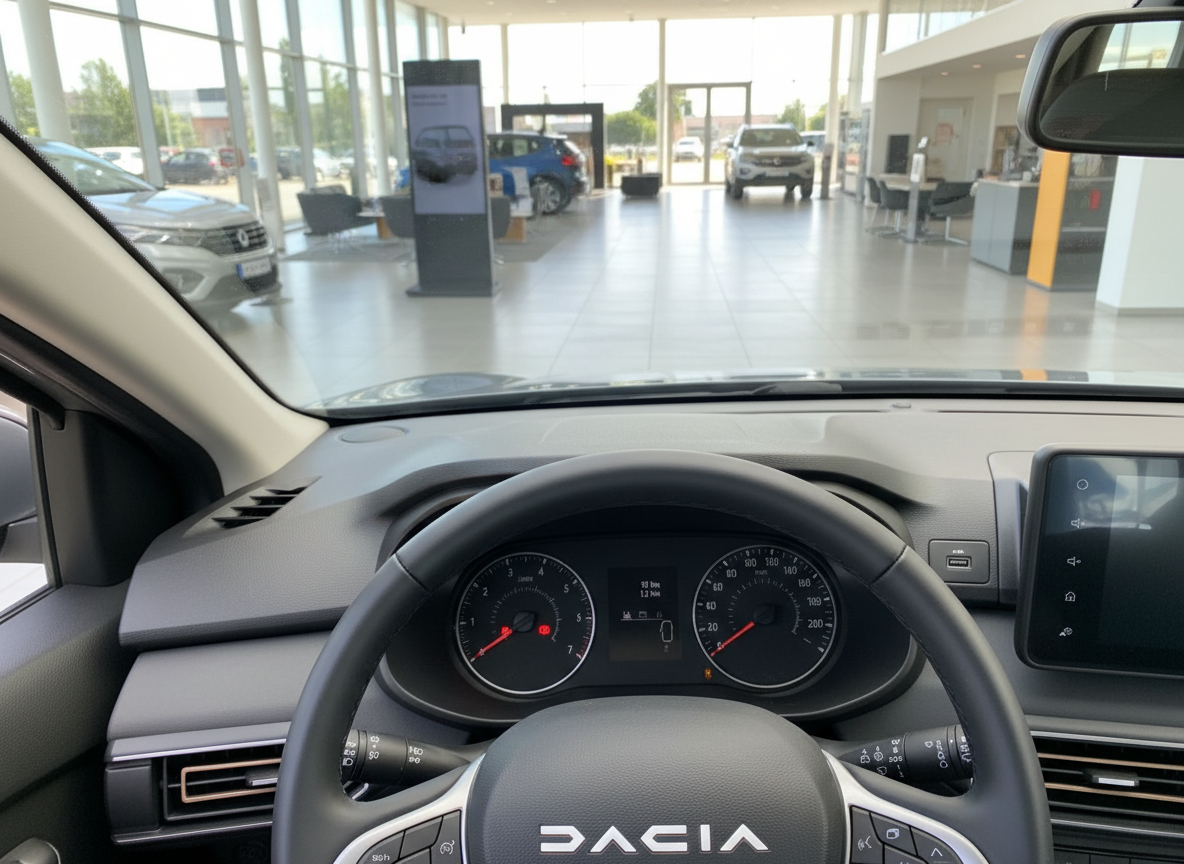 Dacia Innenraum mit Lenkrad und Armaturenbrett im Autohaus