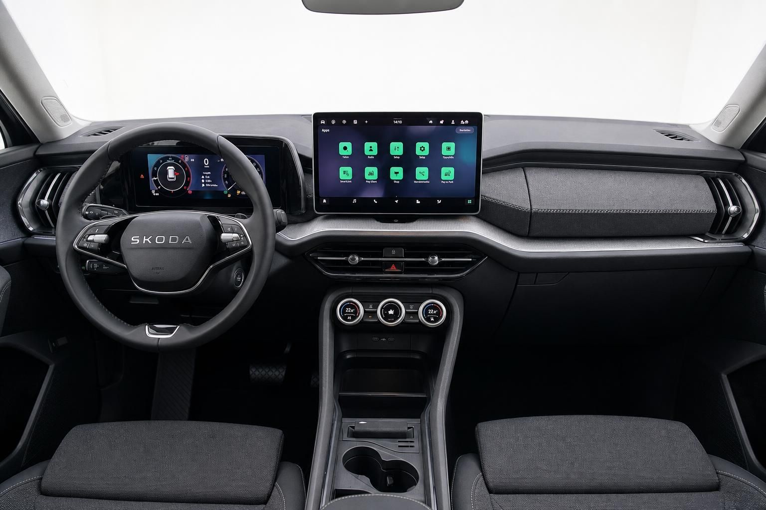 Skoda Cockpit mit digitalem Tacho und Infotainment-Touchscreen im Detail