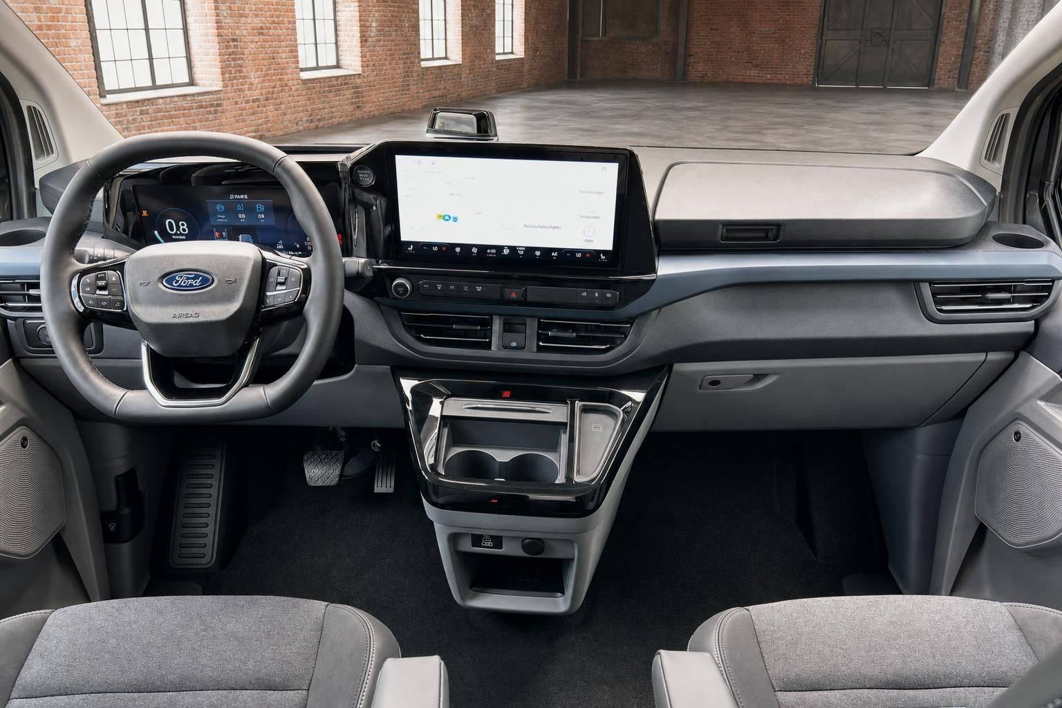 Ford Innenraum mit Cockpit, Lenkrad und Touchscreen-Display