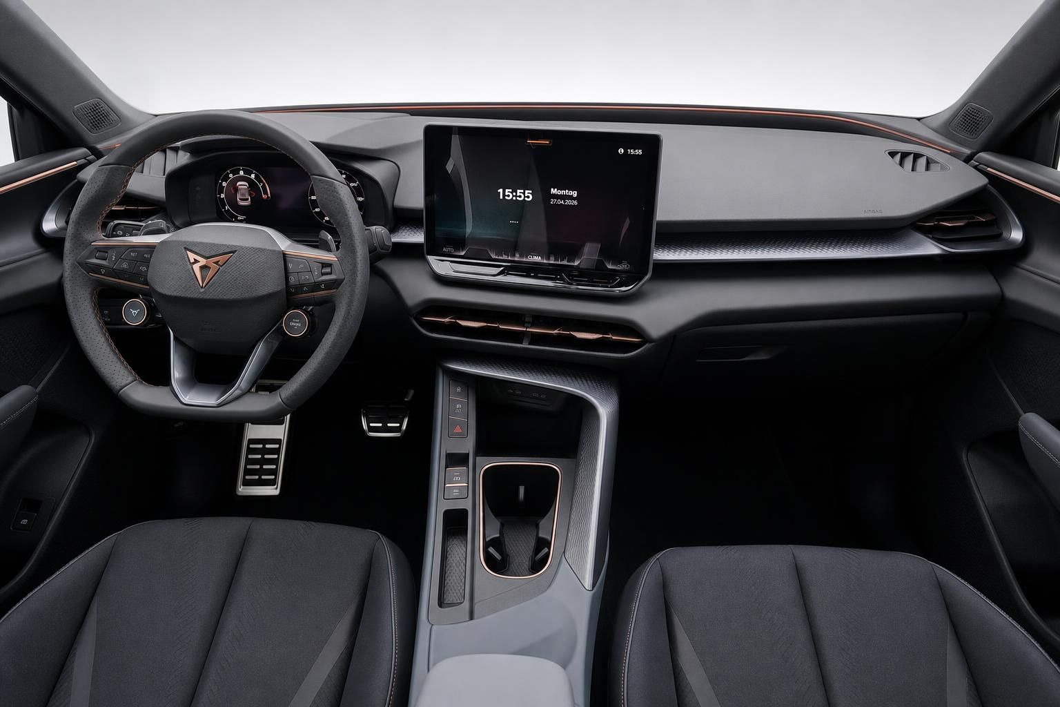 Cupra Cockpit mit Lenkrad, Digitaltacho und Infotainment-Display im Innenraum