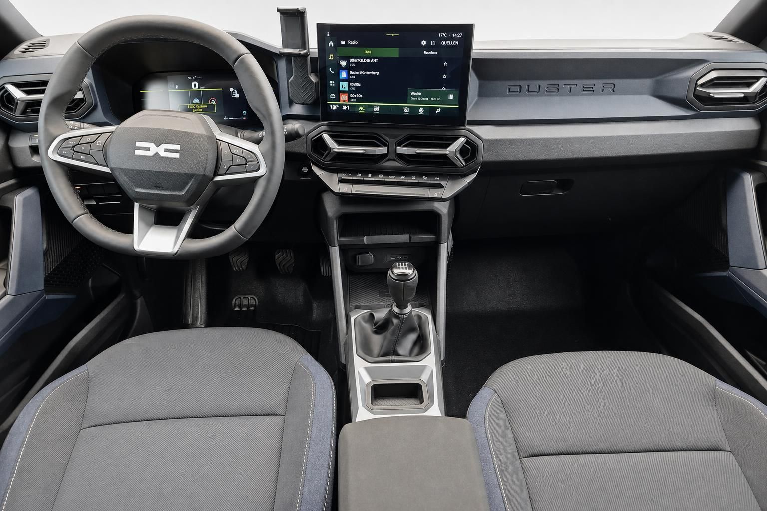 Dacia Duster Innenraum mit Cockpit, Lenkrad und Touchscreen-Infotainment