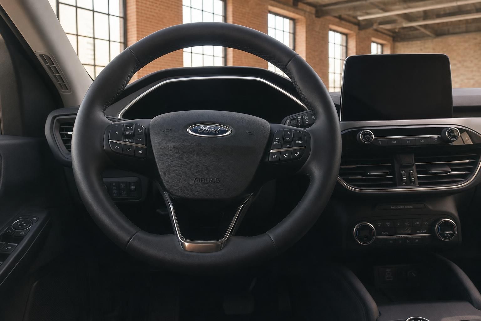 Ford Lenkrad mit Multifunktionstasten und Cockpit Innenraum Detailansicht