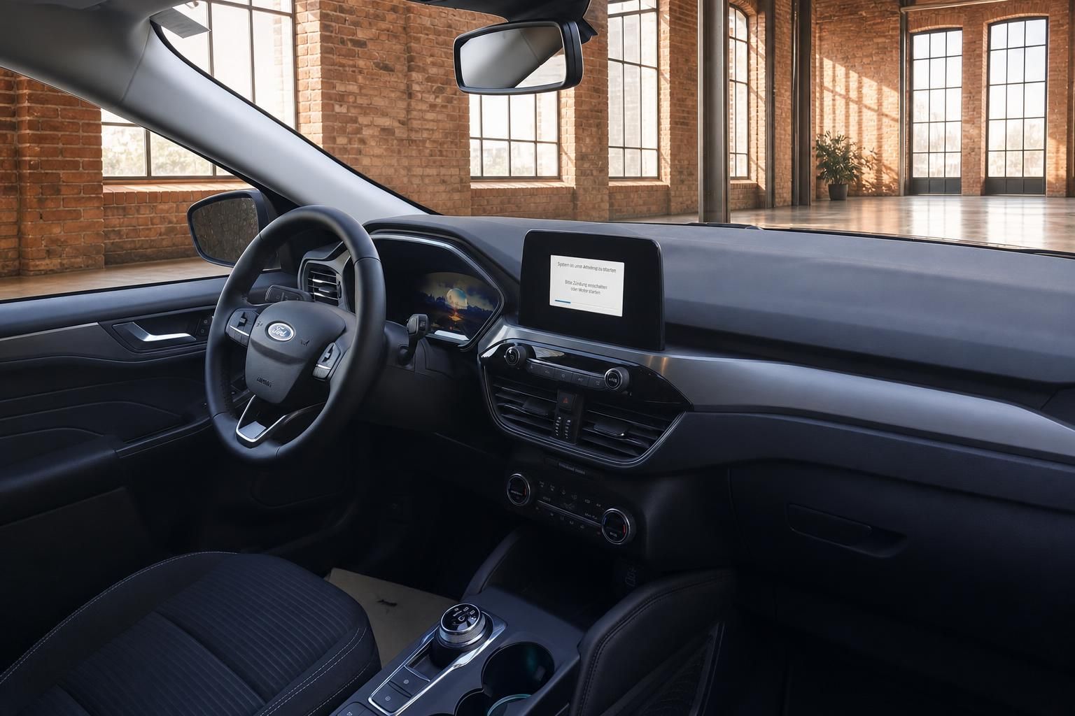 Ford Innenraum mit Cockpit, Lenkrad und Touchscreen-Display
